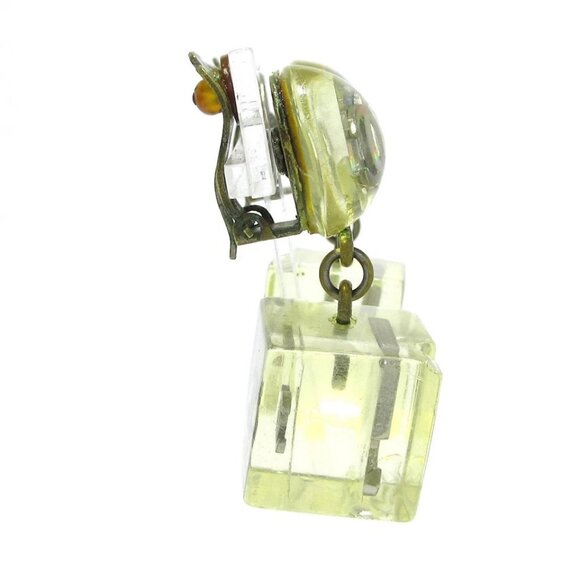 Auth CHANEL No. 5 - Clear Gold Plastic Hardware Clip On Earrings - Picture 8 of 12